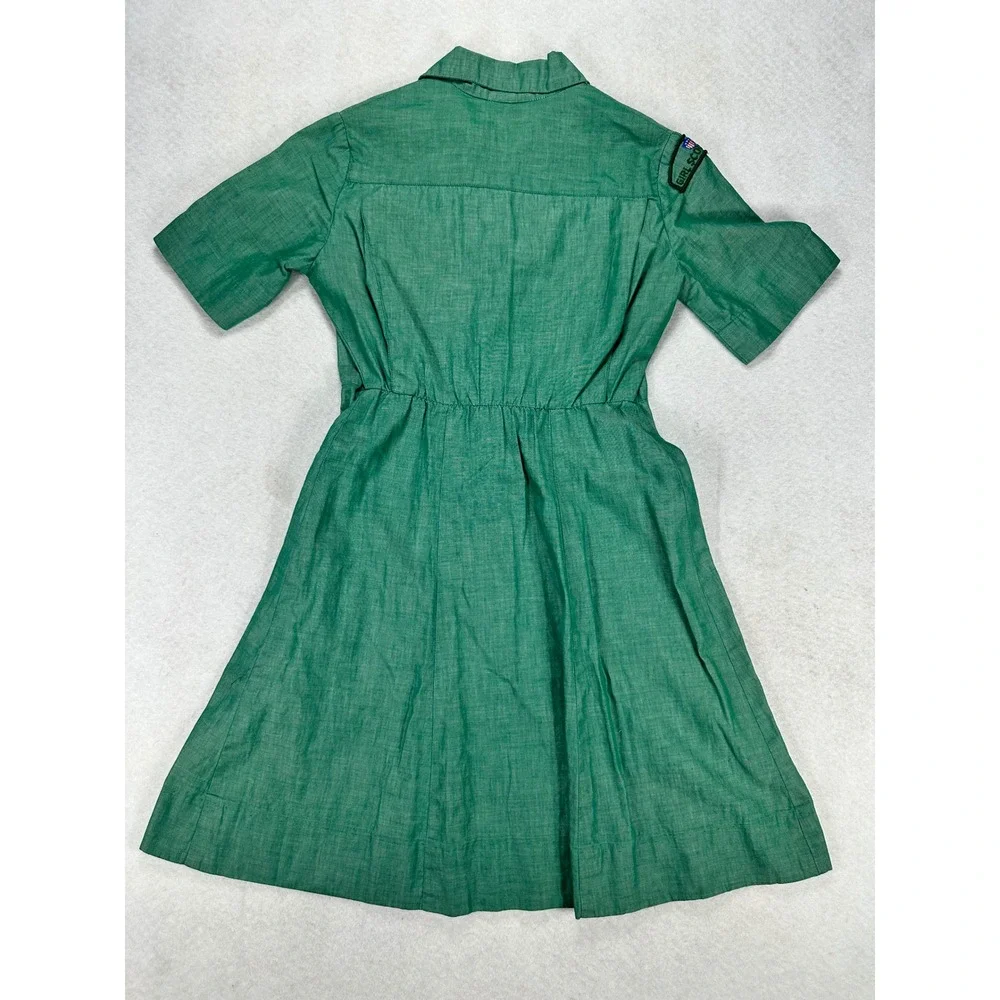 Vintage Girl Scouts USA Official Uniform Dress Green Short Sleeve Kids Pockets
